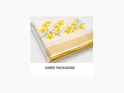Image of Hand Painted Yellow Floral Kerala Saree - 8